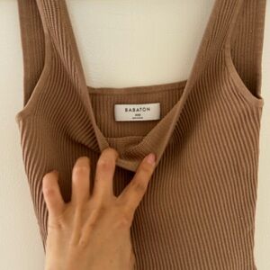 Babaton Ribbed Knit Top in Tan